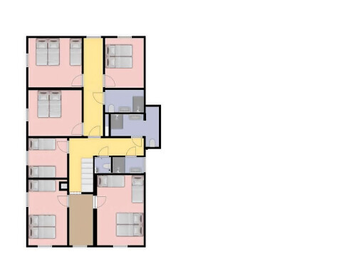 Plattegrond van de eerste etage vakantiehuis Haus am Bach Referinghausen Sauerland Duitsland.