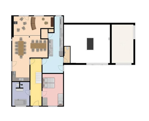Plattegrond van de begane grond vakantiehuis Haus am Bach Referinghausen Sauerland Duitsland.