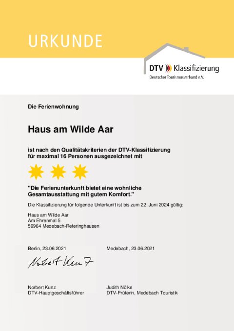 Haus am wilde Aar 3 sterren DTV beoordeling.