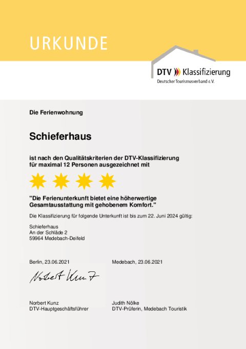 Schieferhaus Alte Schule Deifeld 4 sterren DTV beoordeling.